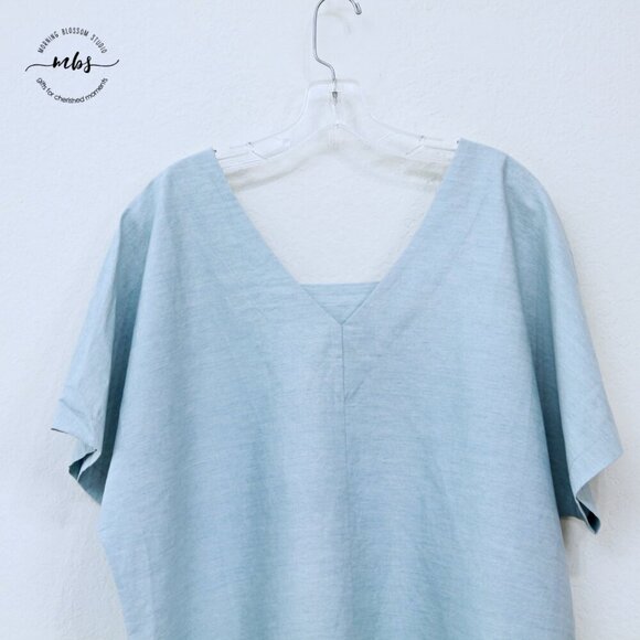 BLQ Square Neck Short Sleeve Hidden Pockets Cotton Mini Dress Blue Women Plus 1 - Picture 5 of 9